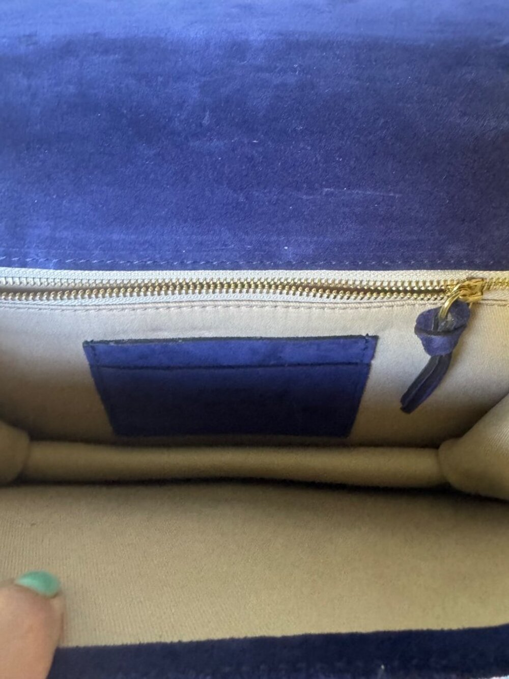 Lancel Paris Suede Shoulder Bag Vintage Colorblock Blue Brown Gold Chain Purse - Picture 4 of 9